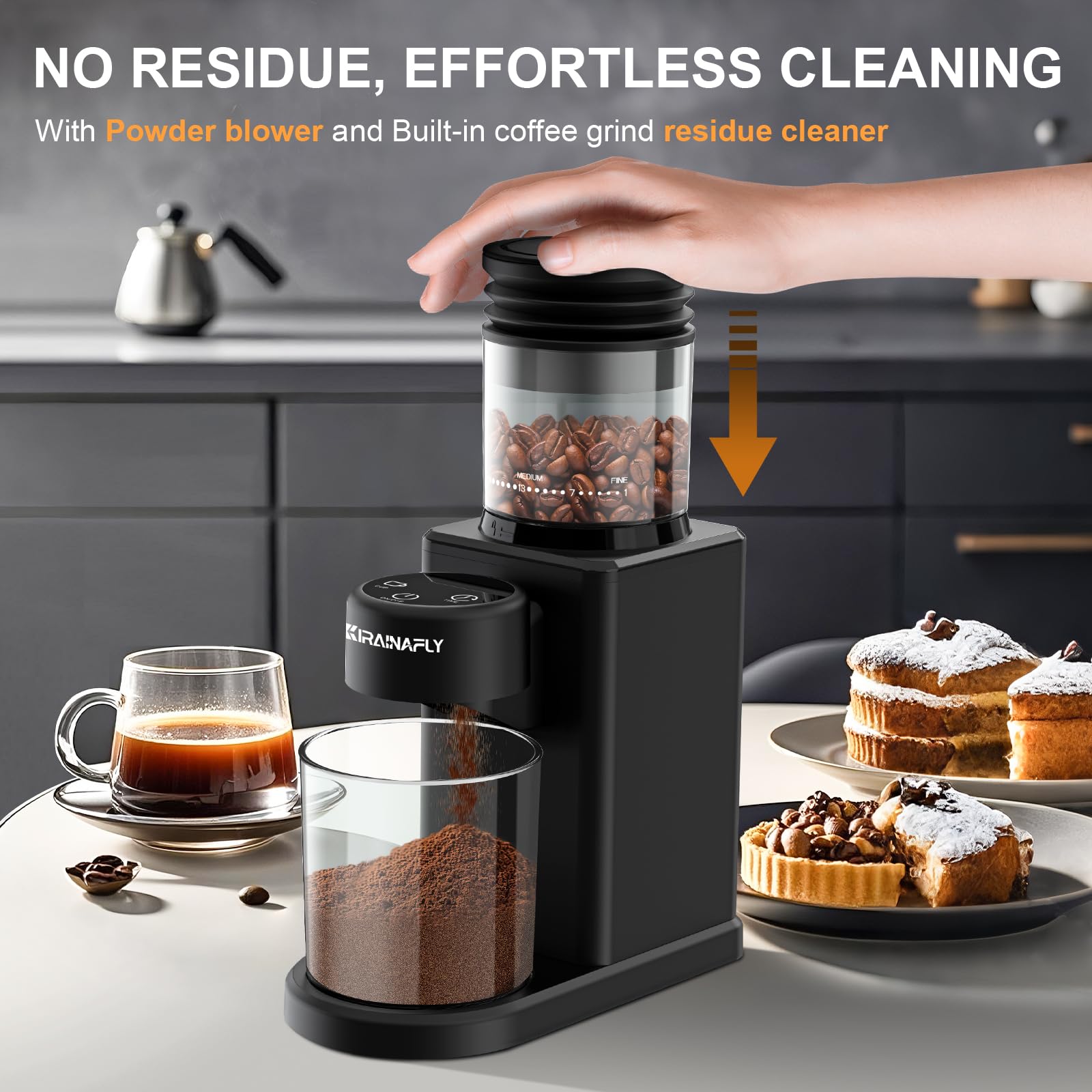 Macina Caffe' Elettrico Bava Conica,Macinacaffè per Uso Domestico con 25 Impostazioni di Macinatura e Regolabili per Espresso,Drip e French Press,Touch Screen con Doppia Modalità,Antistatico,Nero