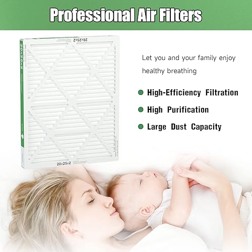 Miniatura 7 de Filtro de aire de 20 x 25 x 2 pulgadas, filtros de repuesto duraderos MERV 8 plisados para el hogar, calefactores de aire acondicionado, ligeros y