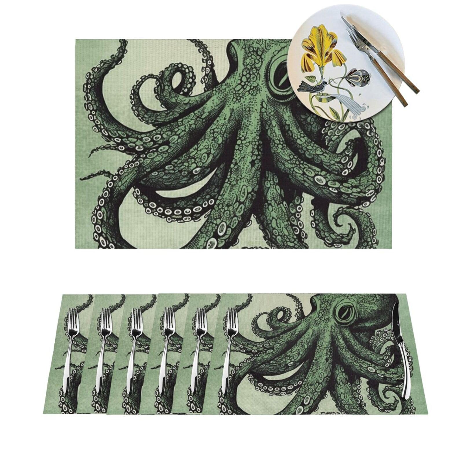 Set de table en PVC tissé lavable lot de 6 vert mer pour cuisine