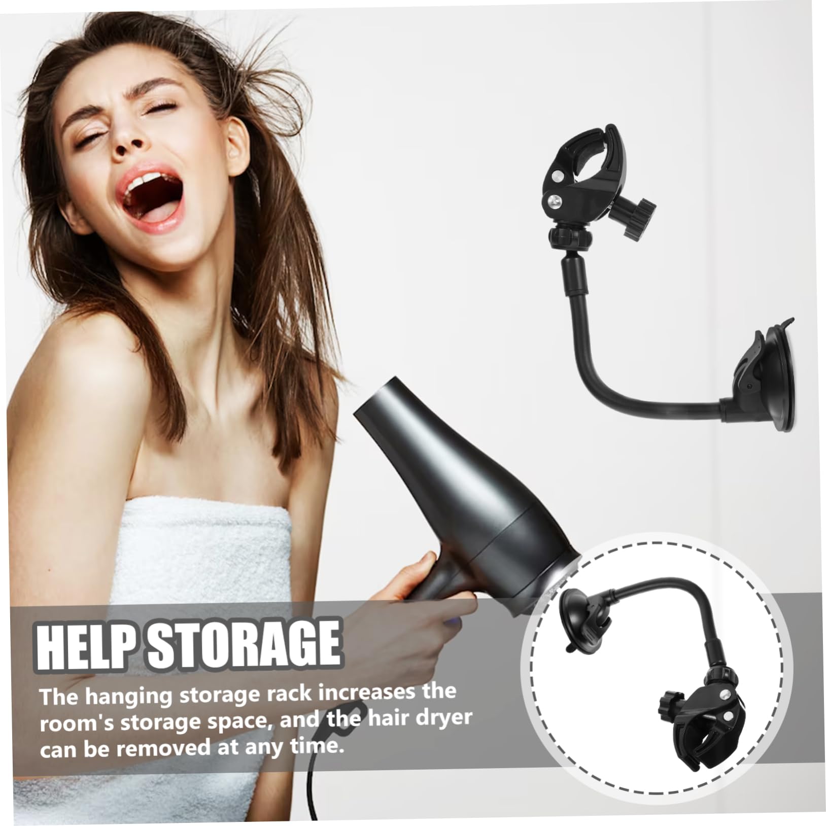 minkissy Hair Dryer Stand Holder Wall Hair Dryer Bracket Suction Cup Hands- Easy Installation Pp Metal Bathroom Use