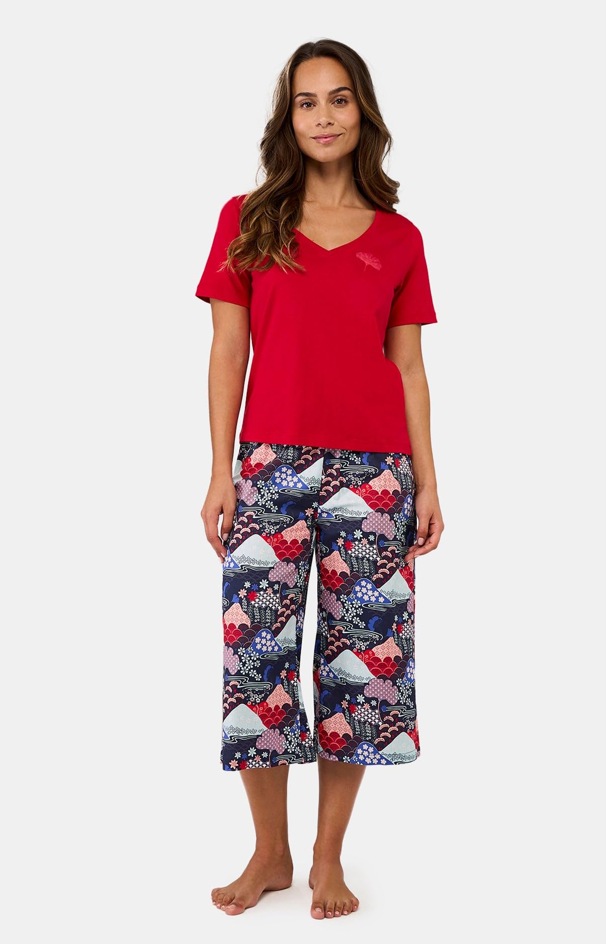ARTHUR – Pijama corsario para mujer Fuji – Conjunto de pijama para mujer – Camiseta de manga corta y pantalón medio largo – Algodón procedente de la agricultura orgánica – Marino – Talla S, azul, S