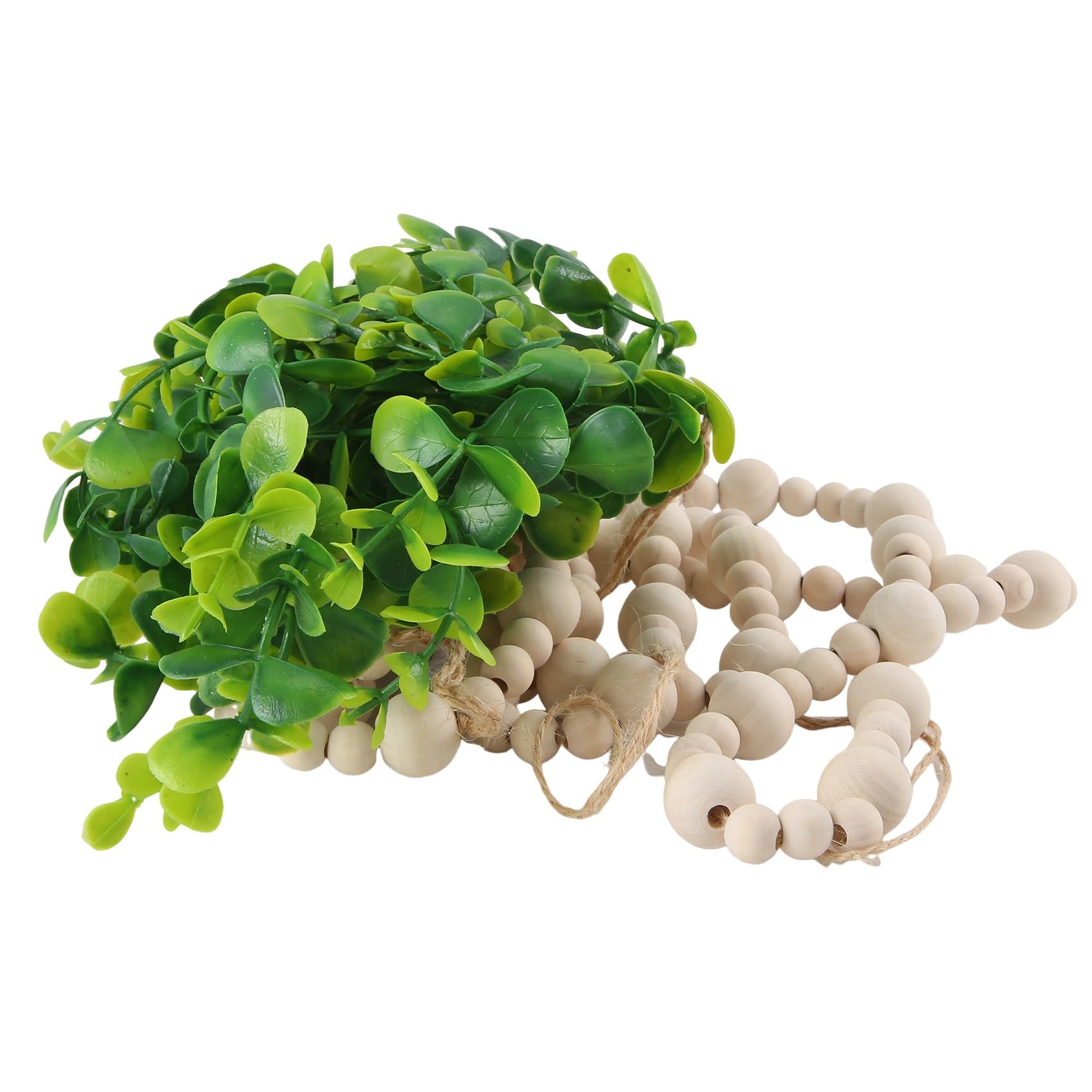 CTRLZS Eucalyptus Boho Wall Decor Large Boho Bedroom Wall Hanging Wooden Bead Garland Artificial Eucalyptus Natural Greenery