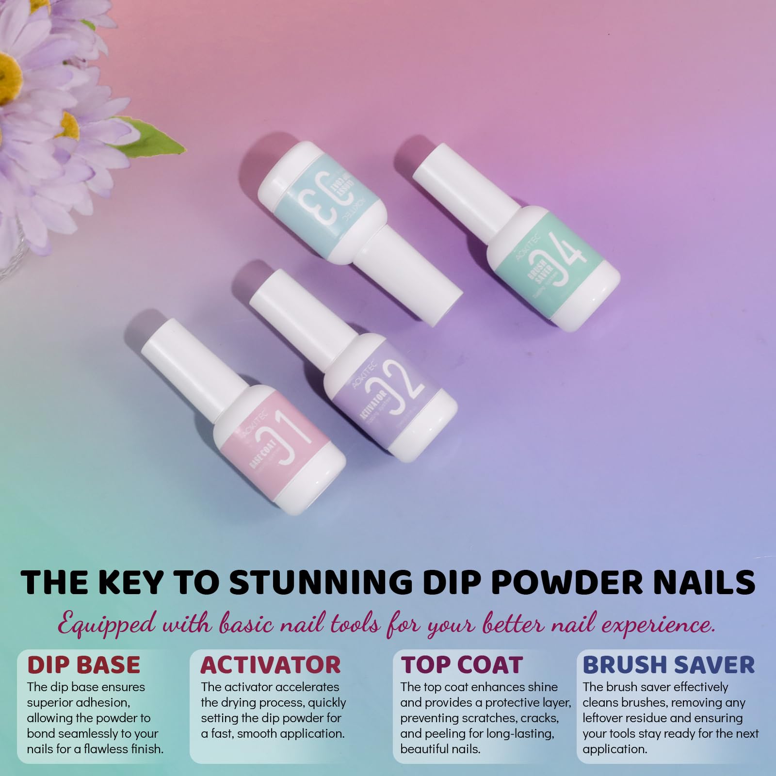 Aokitec 8 Bright Colours Nail Dip Powder Starter Kit - Image 4