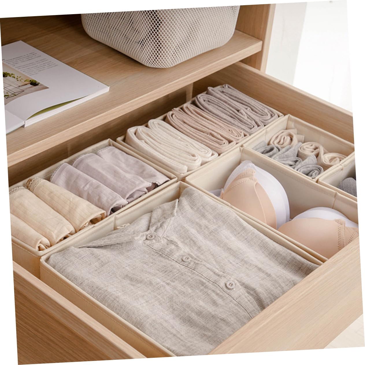 Contenitore per Biancheria in Stoffa 3 Pezzi Beige, Organizzatore