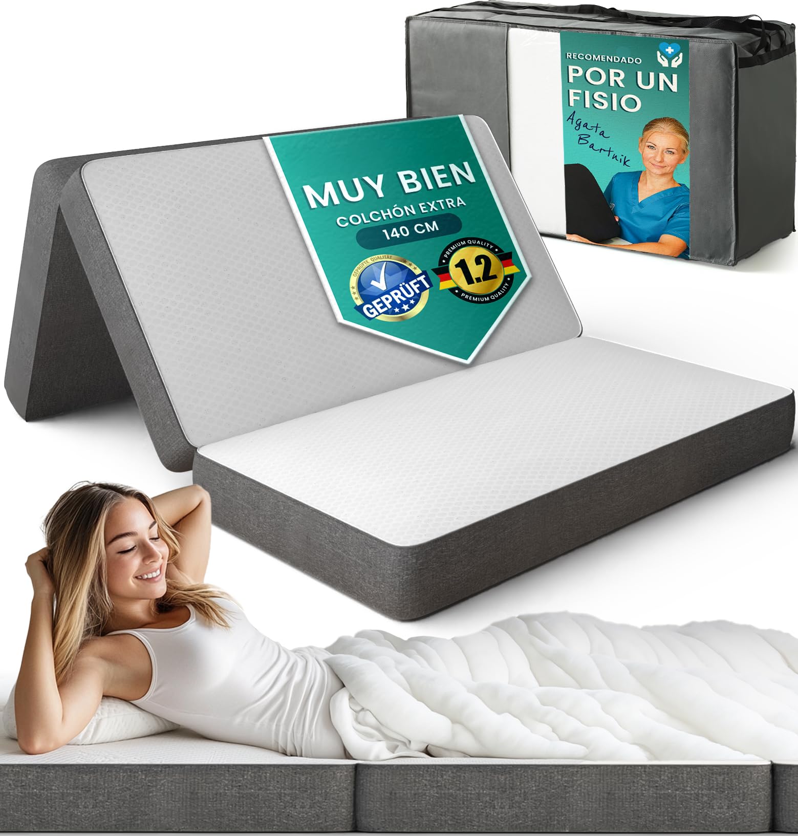 Colchón plegable 140x195 cm, 15 cm – cómodo colchón de invitados, plegable | Colchón plegable cómodo & cama de invitados · no se hunde · plegable, invitados & camping · OEKO-TEX