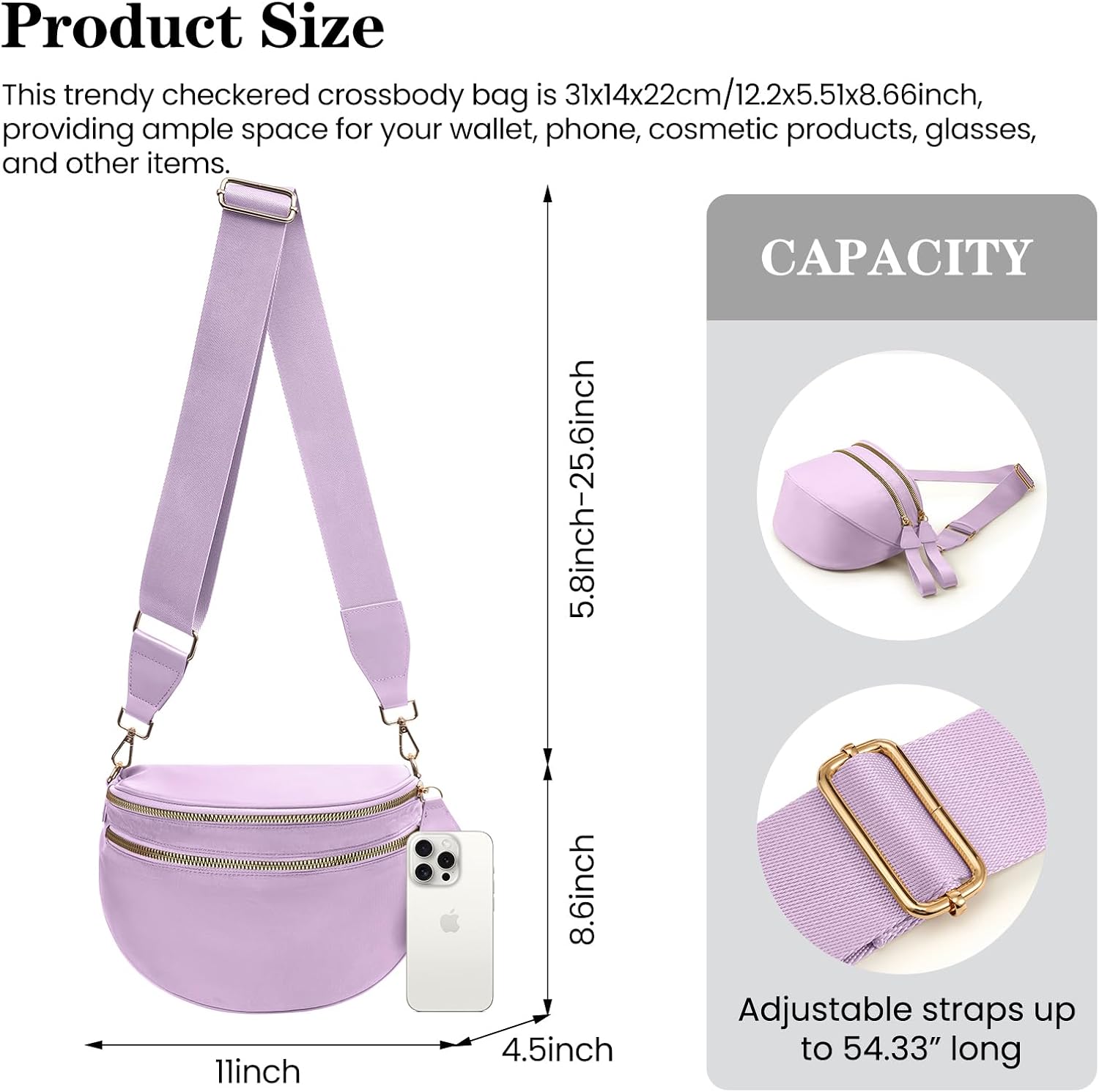 Nylon Crossbody Bags Bum Bag for Women Large Sling Bag Purse with Adjustable Strap(Purple) - Image 6