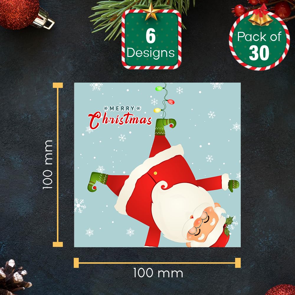 Papa Prints Class Christmas Cards Pack of 30 Mini Christmas Cards for Children (100 x 100 mm) Xmas Cards Multipack Santa Christmas Cards Pack with Envelopes - Image 2