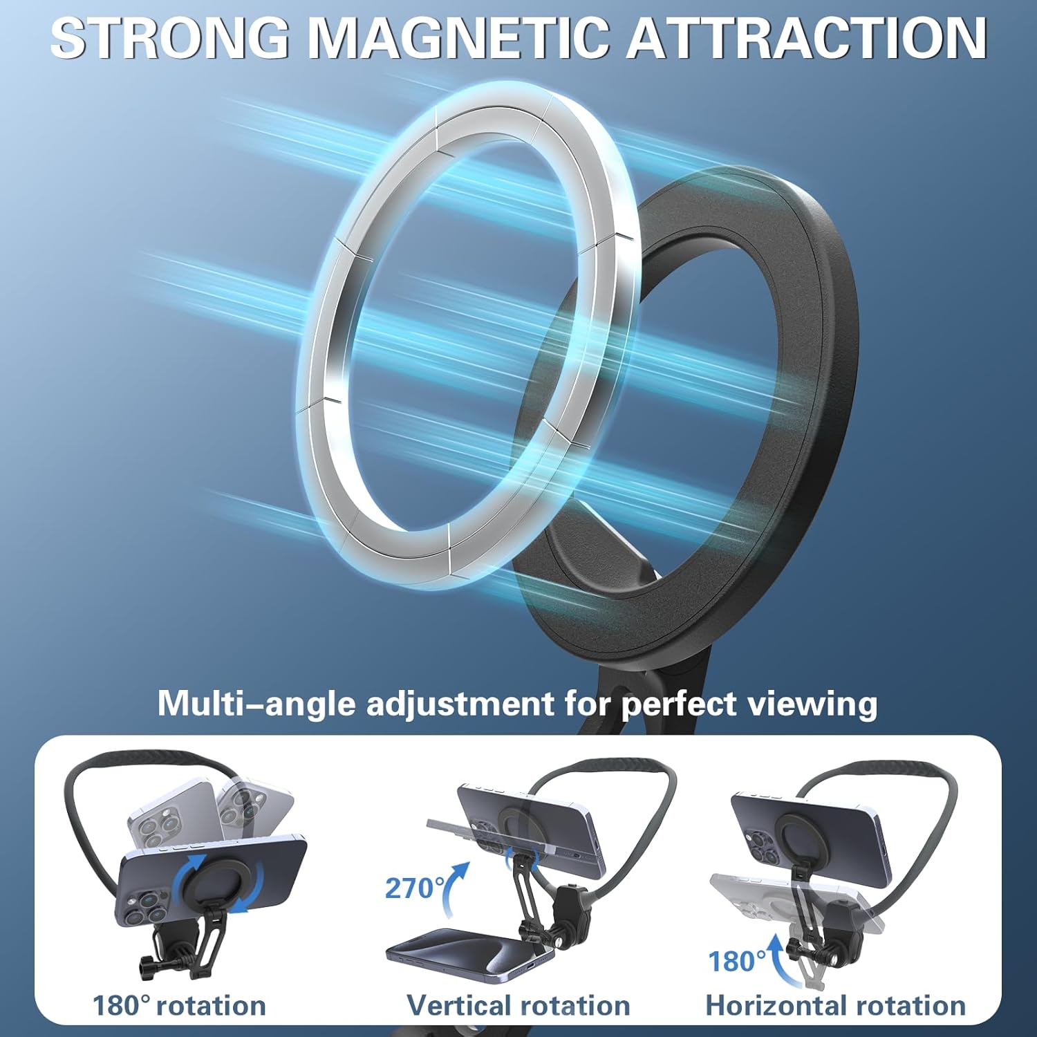 Beviliu Magnetic Neck Phone Holder for Recording, Hands Free POV/Vlog Neck Mount with Chest Strap, Video Filming for Cooking/Riding, Content Creator for iPhone 16 15 14 13 12 Android GoPro Insta360 - Image 6