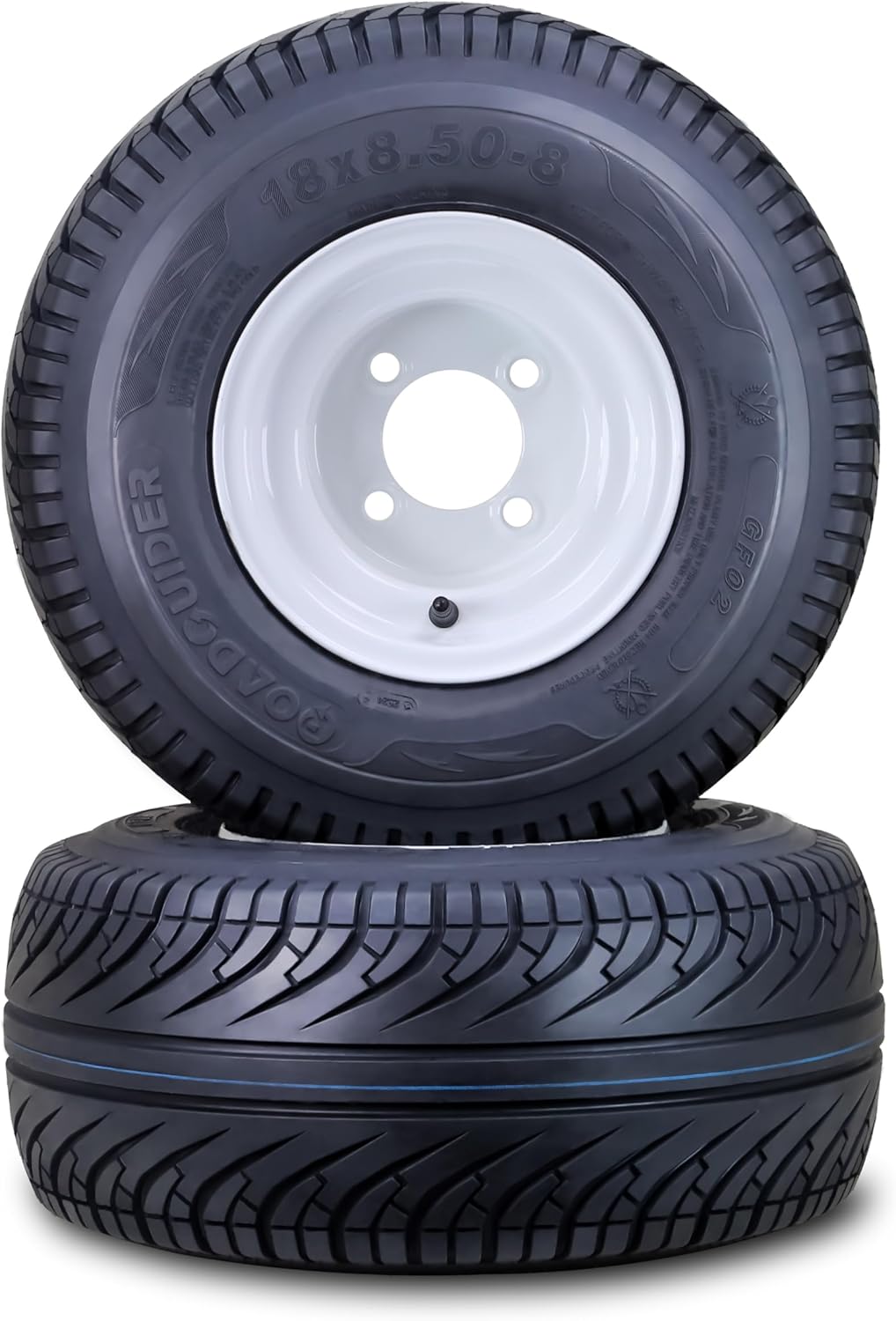 ROADGUIDER Golf Cart Tire Wheel Assembly 18X8.5-8 4-Ply with 4x4" PCD White Rim, Set 2 fits Club Car Cushman EZGO Cricket Evolution Garia Yamaha