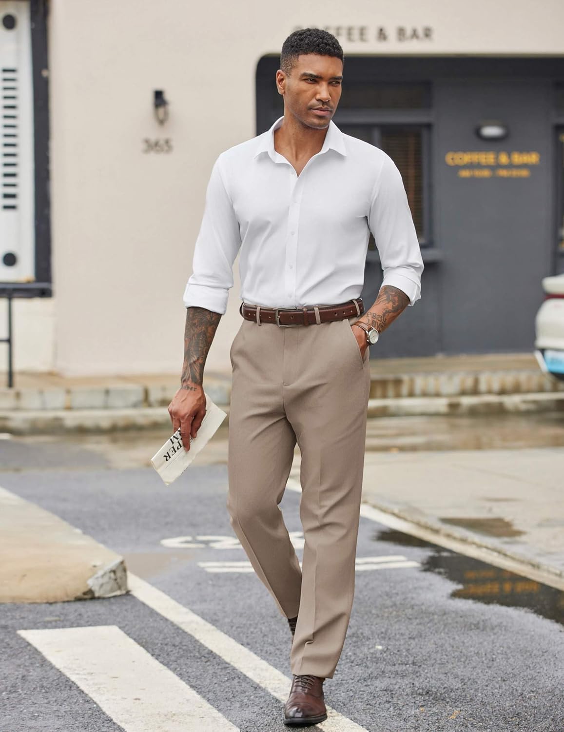 COOFANDY Mens Dress Pants Regular Fit Flat Front Pant Expandable Waist Casual Slacks