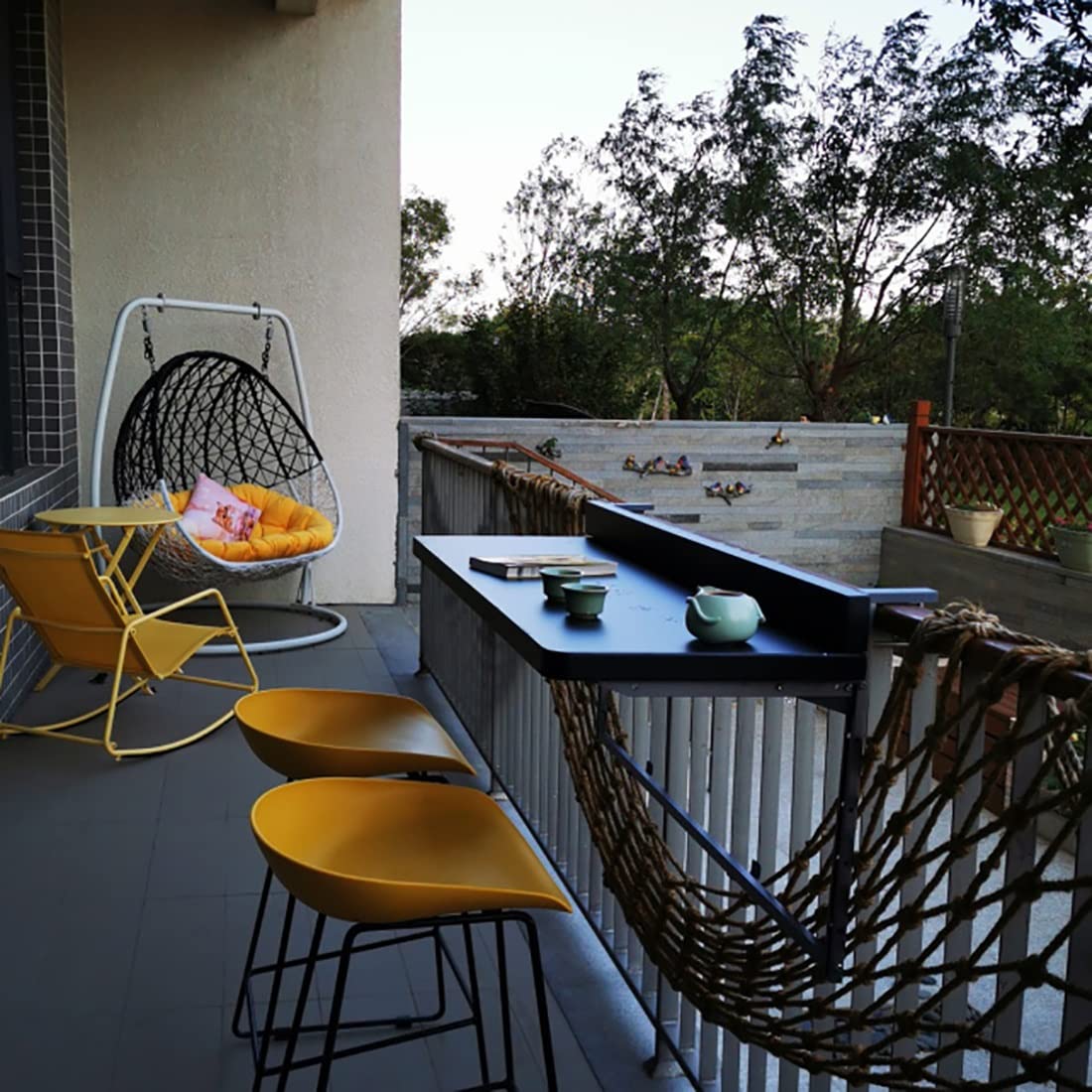Table de bar pliable réglable pour balustrades – Table de salle à manger extérieure peu encombrante pour terrasse et jardin – Comptoir de bar pliable polyvalent pour le divertissement et le travail