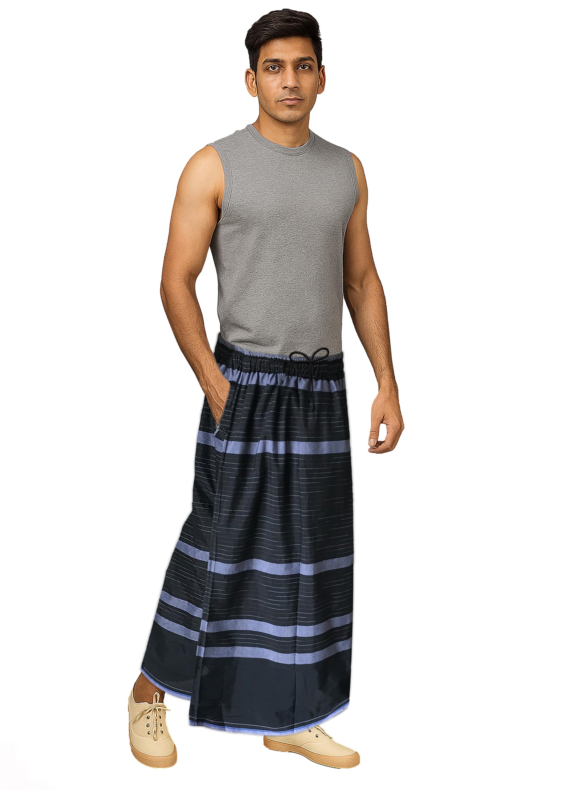 Elastic Premium Cotton Lungi with Packet Pack of 1 Black