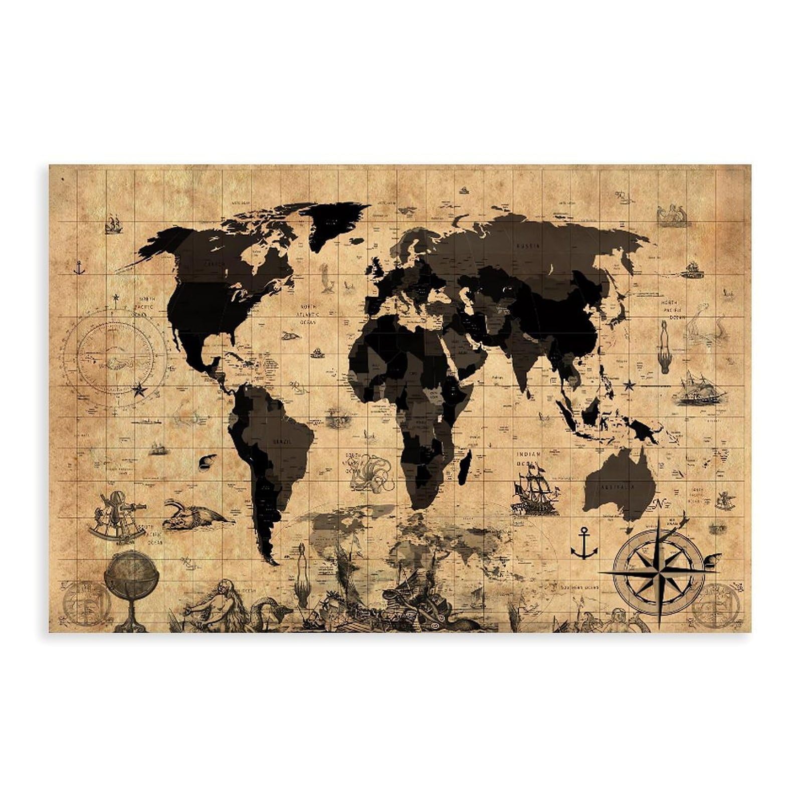 Qnvjqkdsi Unframe World Map Vintage Art (2) Canvas Poster Bedroom Decor Landscape Office Room Decor Gift 20" L X 30" W