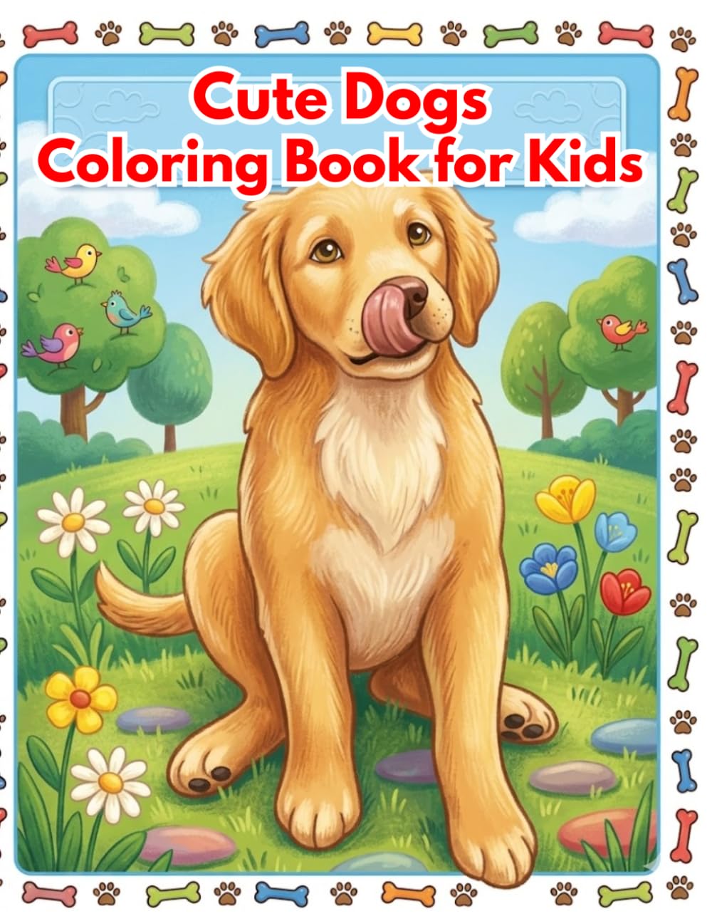 Cute Dogs Coloring Book for Kids: 32 Unique Coloring Pages for Kids Ages 3-9, Single-Sided to Prevent Bleed-Through.