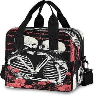 ALAZA Skeleton Kissing Barbed Wire Roses Lunch Box for Men Women Adults Insulated Lunch Bag Cooler Bag with Adjustable Shoulder Strap for Work Picnic Travel