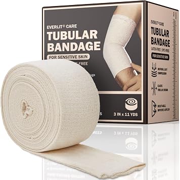 EVERLIT 560D Cotton Blend Elasticated Tubular Support Bandage | Latex-Free, Extra-Thick Breathable Stockinette for Arm, Knees, Legs | Moderate to High Compression for Sensitive Skin D | 3" x 11 yd