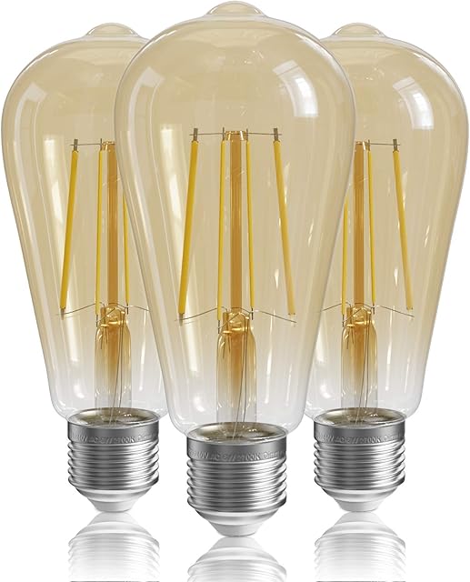 QNINE Dimmable E27 Vintage Light Bulbs, 6W (60W Equivalent), 600lm, Warm White 2700K, LED Filament Bulb, E27 Edison Screw Bulb, 3-Pack