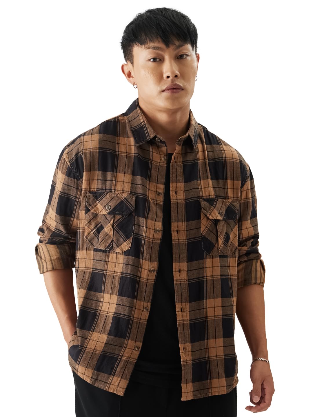 Men’s Checked Shirt – Black & Hazel Brown Long Sleeve Button-Front Plaid Utility Shirt, Regular Fit Casual & Formal Shirt for Men & Boys Men’s Checked Shirt – Black & Hazel Brown Long Sleeve Button-Front Plaid Utility Shirt, Regular Fit Casual & Formal Shirt for Men & Boys