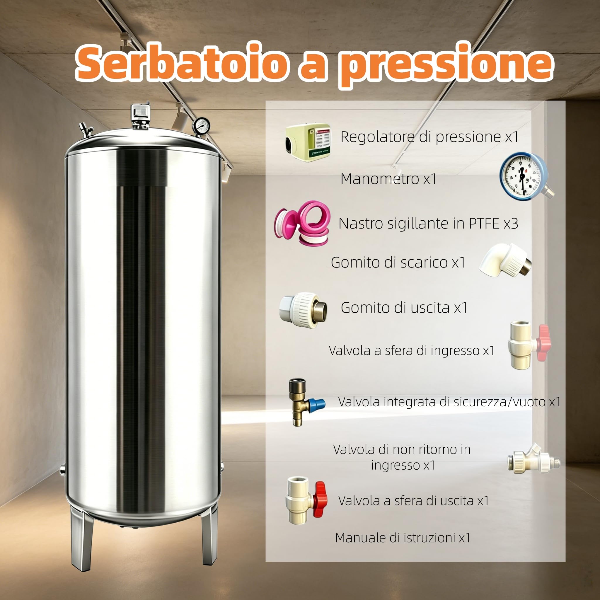 100 160 200 250 300 L Serbatoio Pressione Acciaio Inossidabile,Acqua pressurizzata stoccaggio pompa pozzo verticale,Serbatoio acqua pressurizzato verticale acciaio inox kit montaggio pompa，200 L