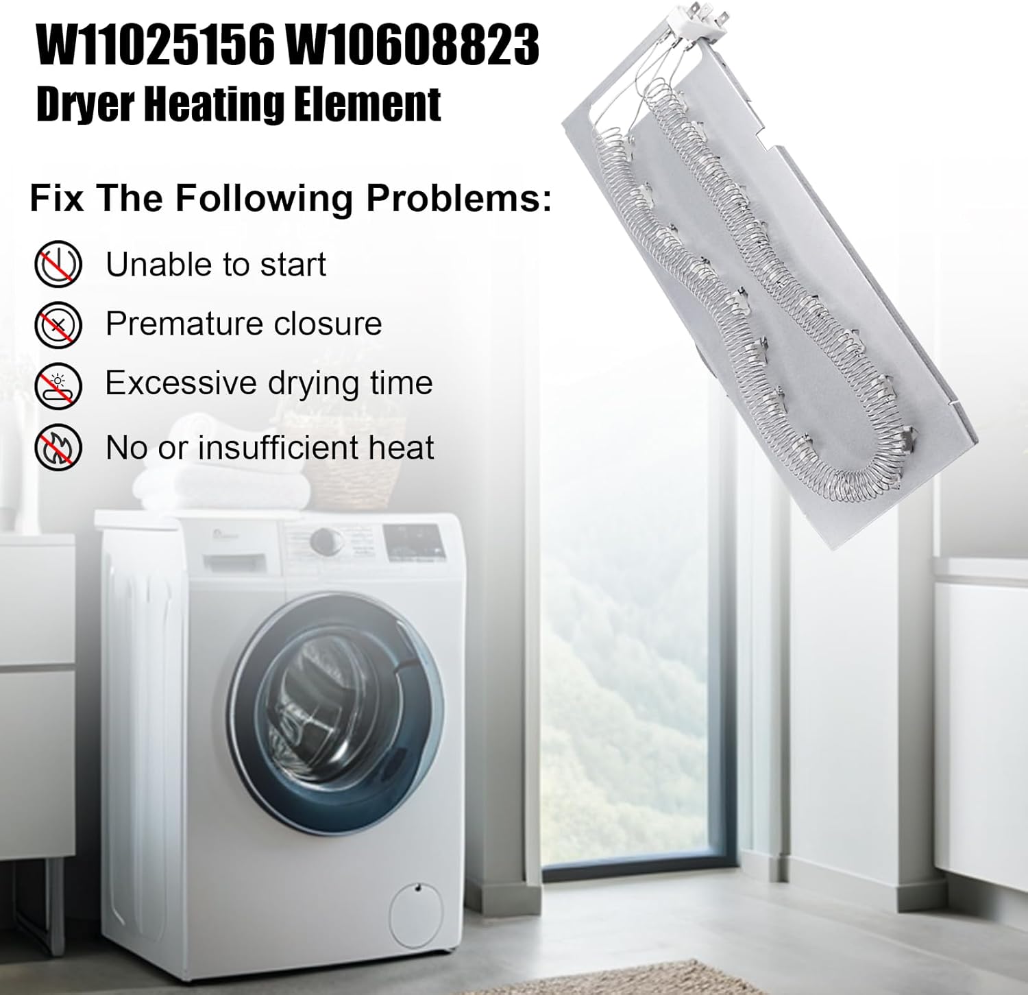 W11025156 Dryer Heating Element Dual Coil Replacement Compatiable with Whirl-pool May-tag Ken-more, 3 Wire Heating Element Assembly, Replace W10608823 AP6037386 4461512 PS11770230 EAP11770230