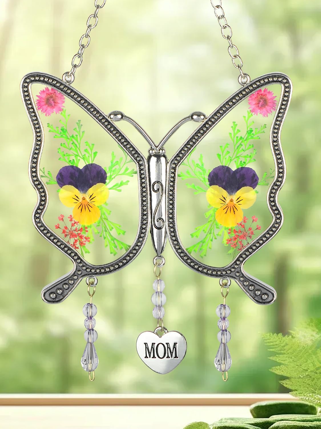 JOBOSI Butterfly Gifts MoM, mom Birthday gify, MotherGifts, Real Flower in Glass Butterfly Decor