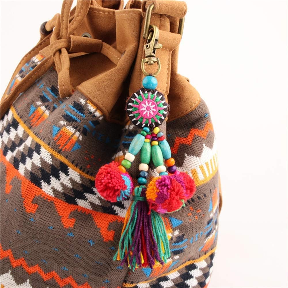 QTMY Cute Pom Pom Tassel Boho Bag Charm Pendant Keyring Keychain for Women Purse Handbag Decor - Image 4