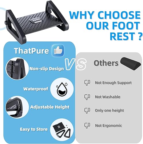 Miniatura 3 de Reposapiés para debajo del escritorio en el trabajo, reposapiés ergonómico debajo del escritorio, 6 alturas ajustables, taburete de pies para