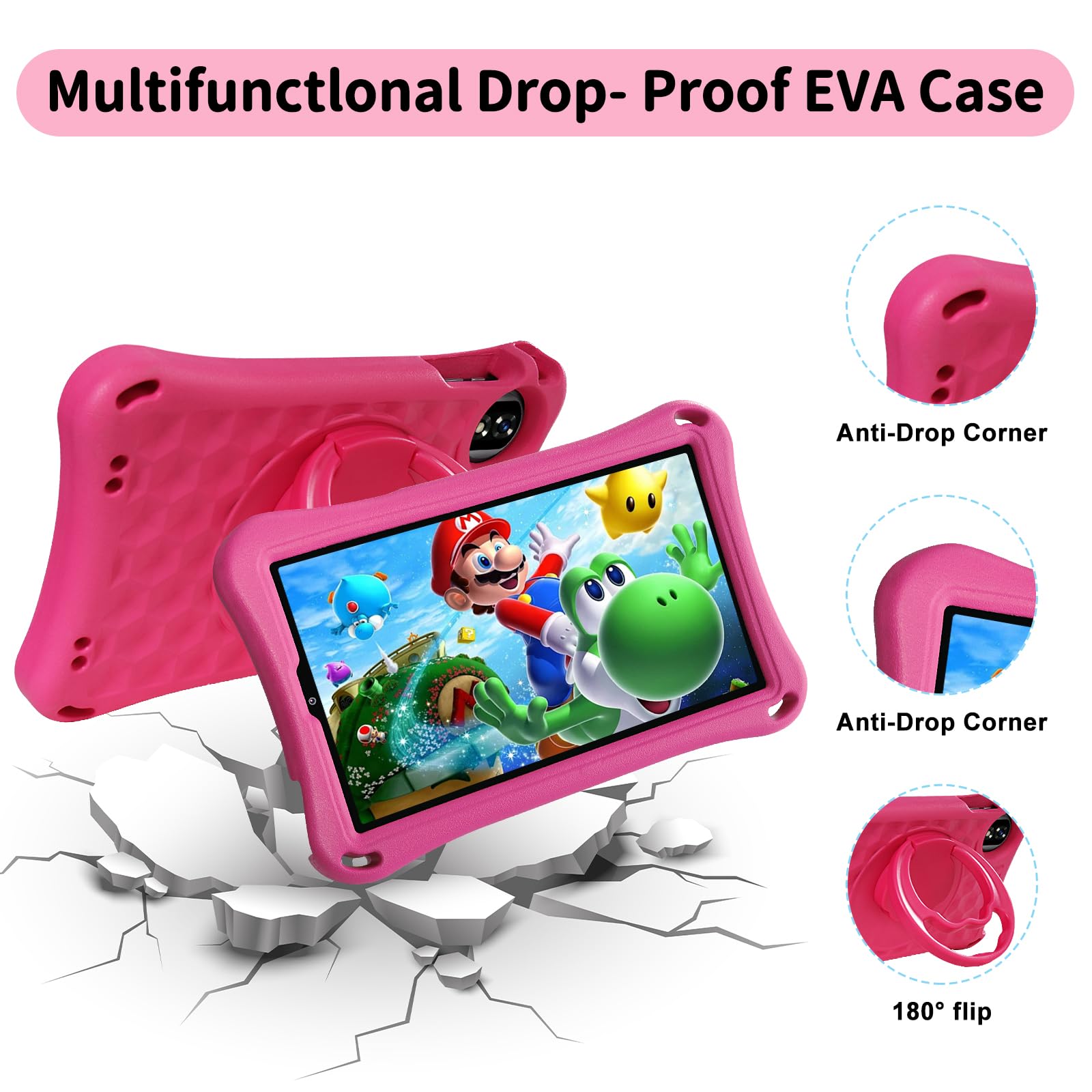 Tablet Bambini 9 Pollici Android 15 Tablet con Gemini Al, 12GB RAM+32GB ROM/TF 2TB,Octa-Core,2.0GHz,5G WiFi6,BT5.0,8+5MP,5000mAh,Widevine L1,Parentale Controllo Tablets con Eva Caso-Rosa