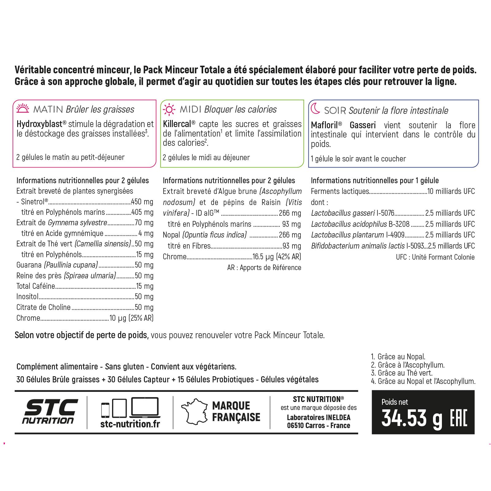 STC Nutrition Pack Minceur Totale gestion de la silhouette lot de 2 | Probiotiques, L-Gasseri, assimilation des calories, thé vert, nopal, ascophyllum