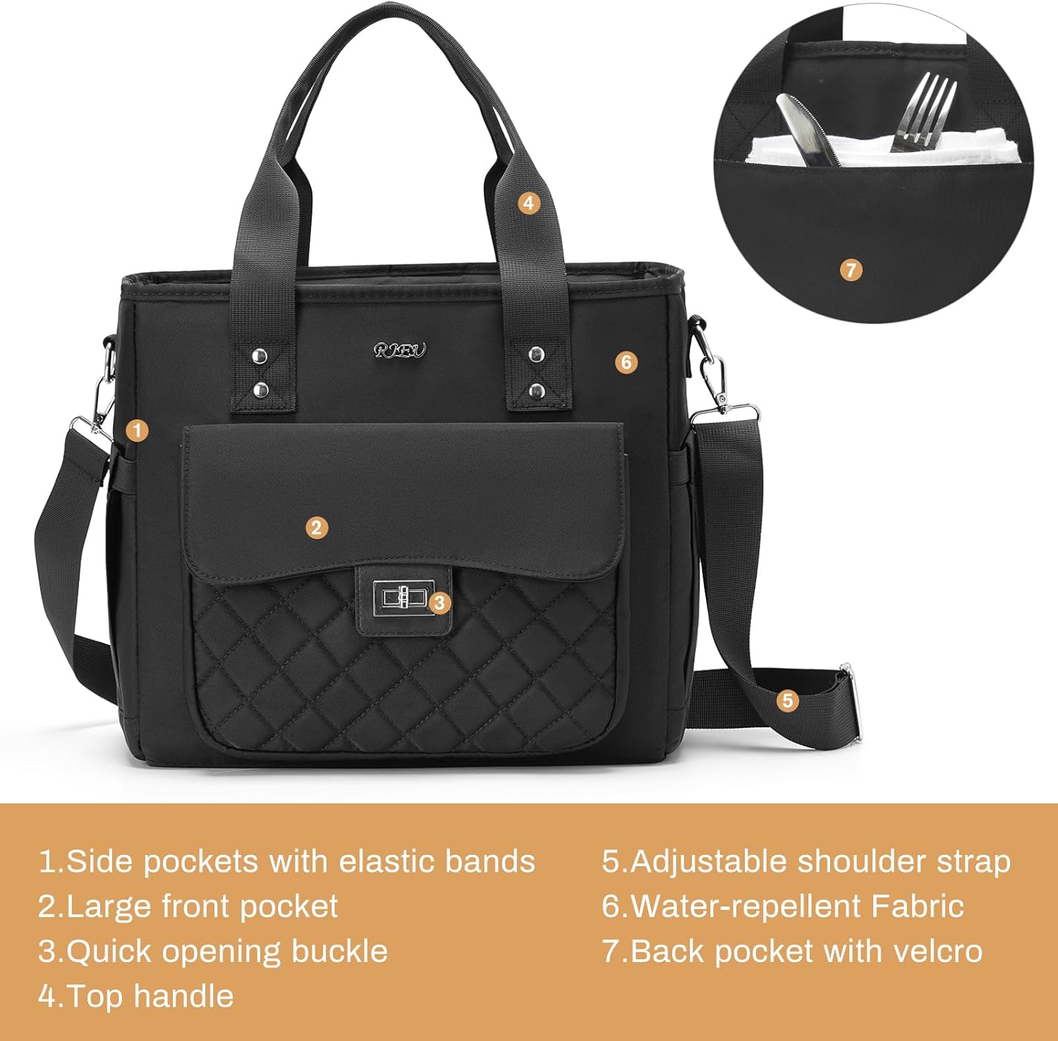 Lunch Box for Women,Insulated Lunch Bag for Adults,Leakproof Lunch Tote Bag Cooler for Work,School,Picniic,Party,Loncheras para Mujer,Black