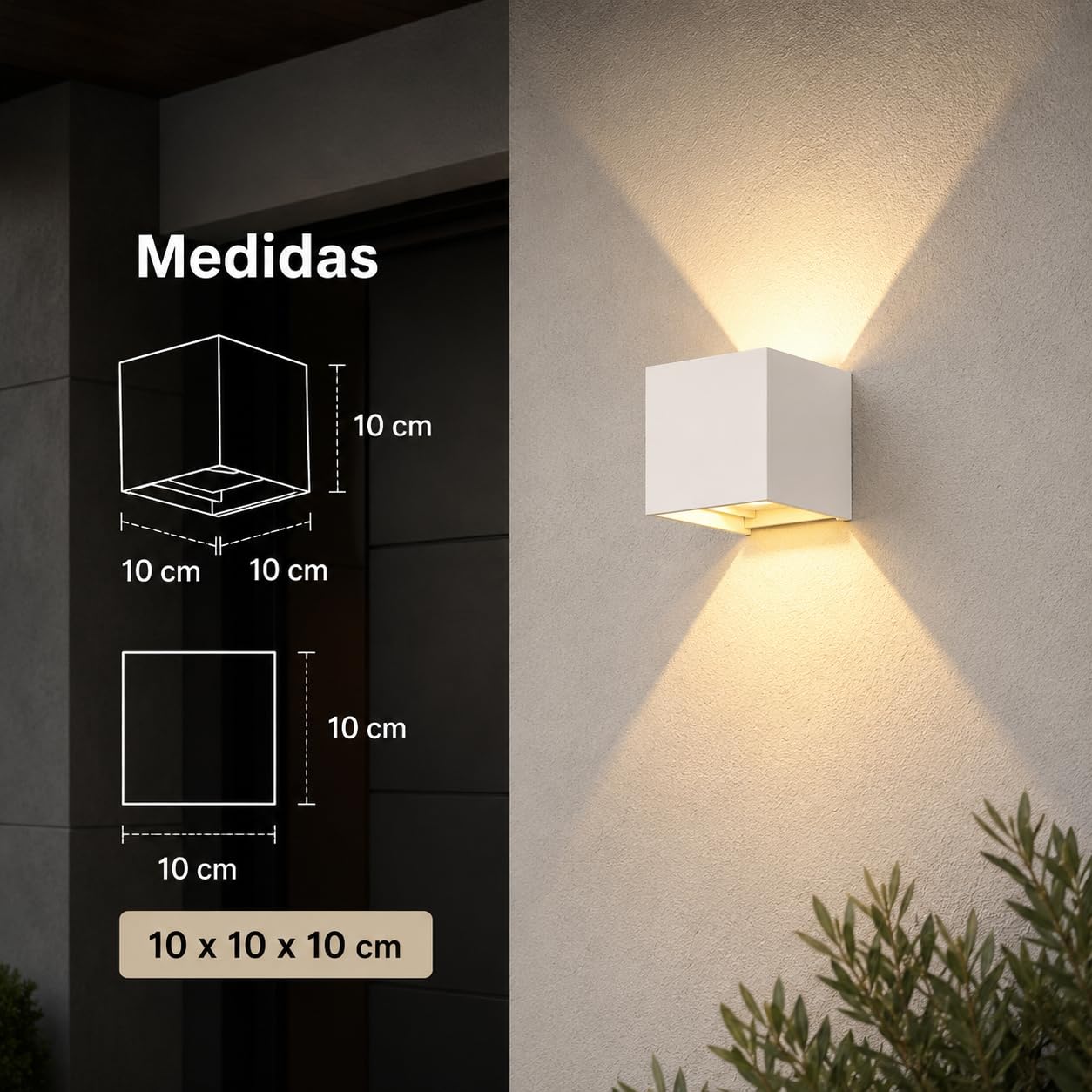 LEDME - Kinkiet ścienny Biały zewnętrzny/wewnętrzny LED 6W, 3000k Ciepłe białe, regulowane światło wiązki, IP54 Wodoodporny, idealne oświetlenie na zewnątrz, ogród, taras, patio