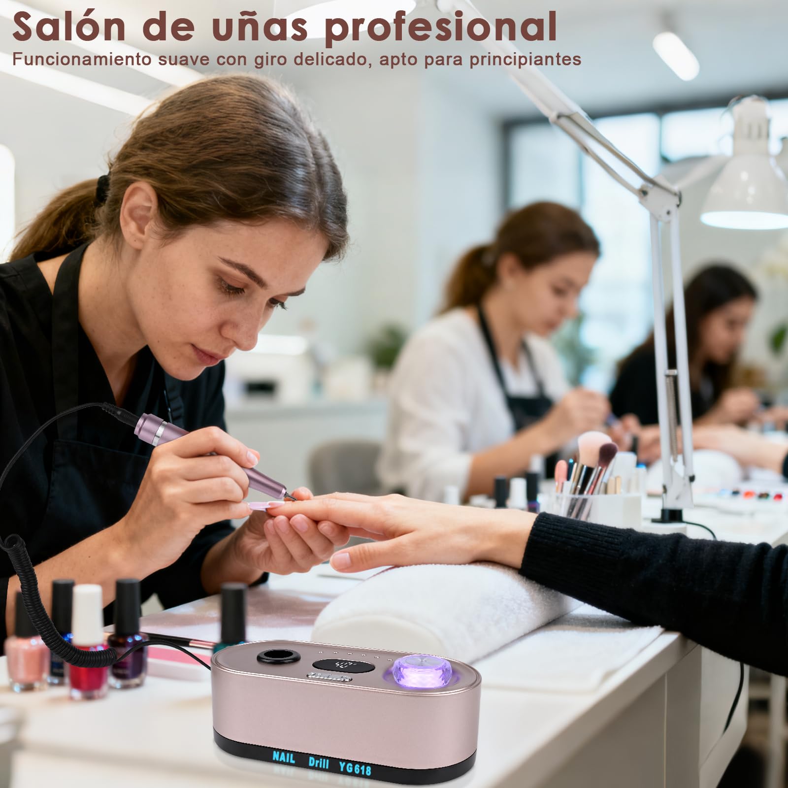 Torno para Uñas 12 in 1 Torno Para uñas Profesional 40000 rpm, Lima Electrica Uñas,Velocidad Ajustable,Pantalla LCD,Control de Botones Iluminados,Silencioso,para Uso Doméstico Salones de Uñas