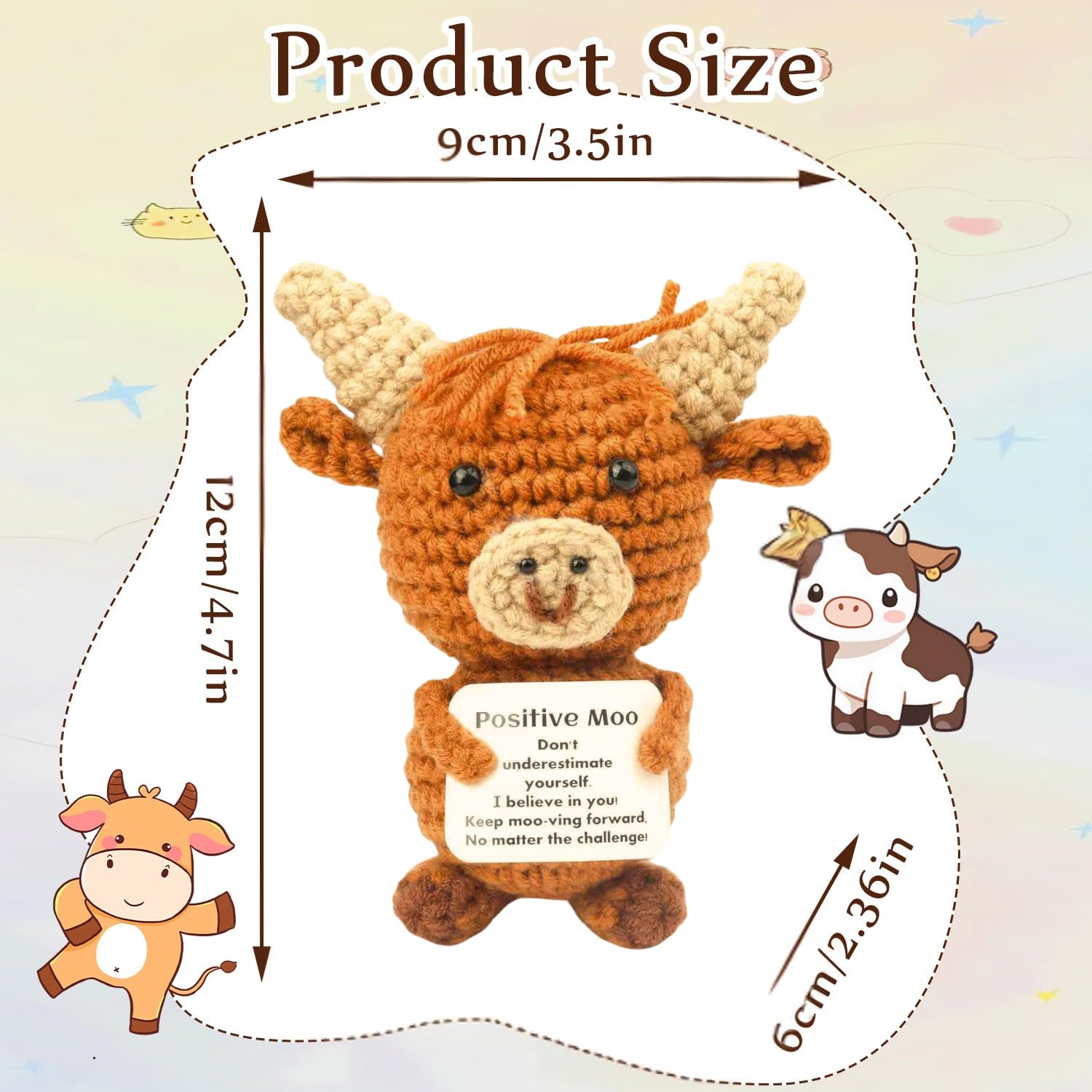 Crochet Highland Cow, Mini Funny Positive Highland Cow with Positive Card - Image 2