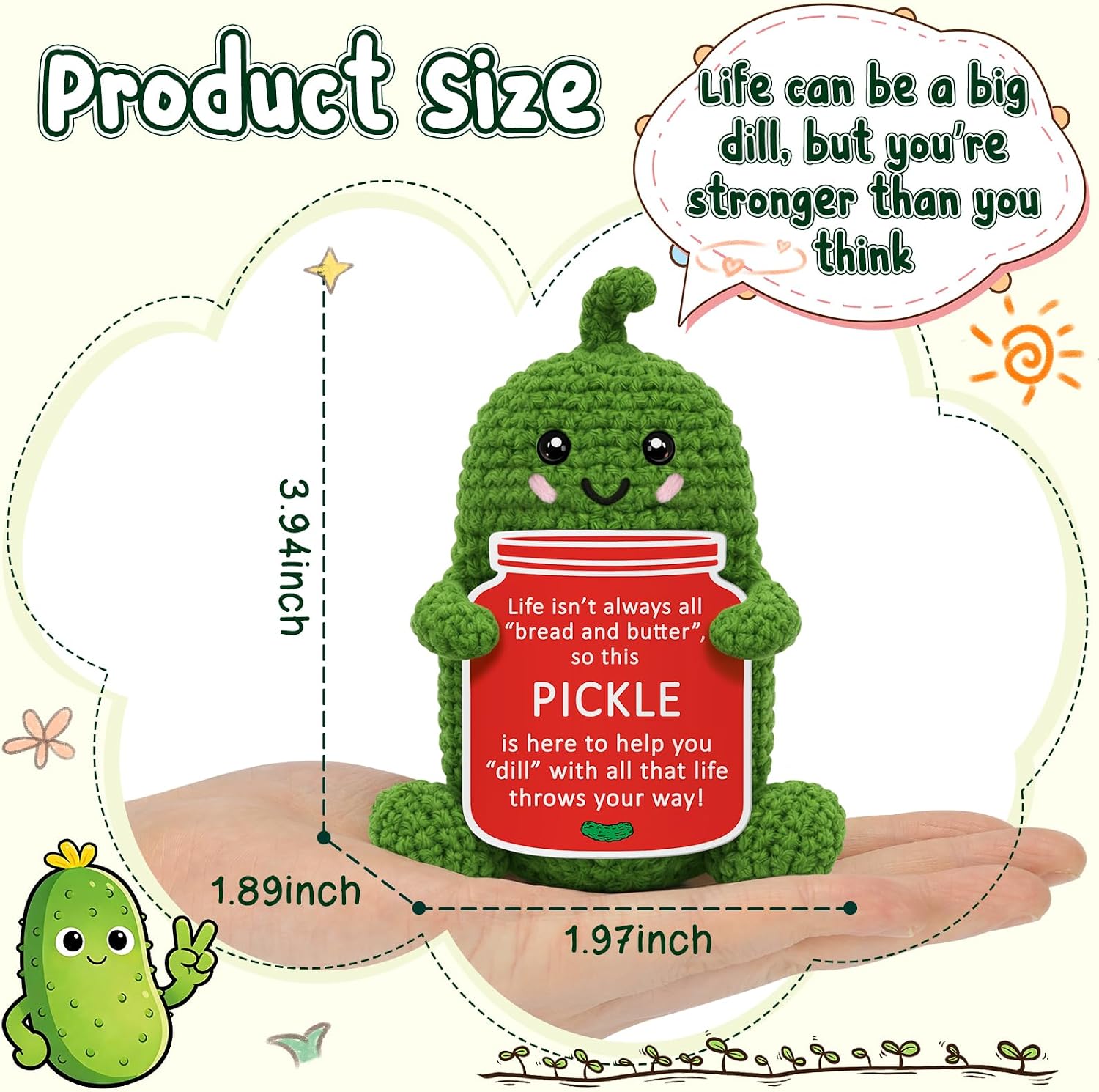 Xinezaa Positive Life Pickle Gifts, Crochet Emotional Pickle, Birthday Get Well Soon Thinking of You Gifts for Friend Coworker, Cheer Up Gift for Women Men Friend