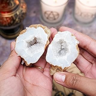 0.6 LB Crystal Geodes 1Pc Quartz Open Crack & Discover Amazing Crystals Inside Educational Gift Crystals Surprise for Kids White Geode Rainbow Small Crystals Cluster Stones Decor by Crocon