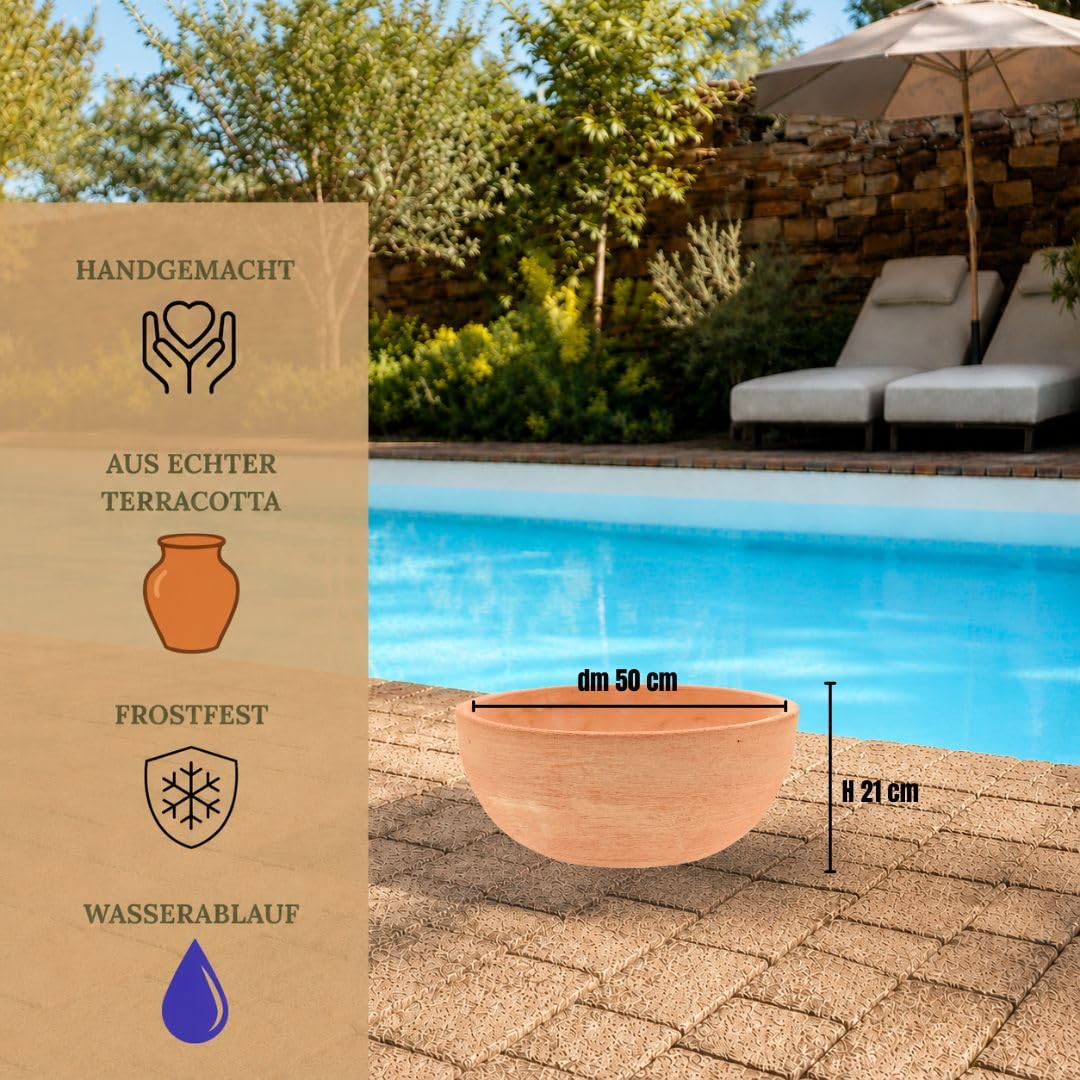 Palatina Werkstatt Pot de fleurs moderne en terre cuite – Bac à plantes rond de 29 cm ou Ø 50 cm – Pot de fleurs décoratif pour terrasse, jardin, balcon et salon (50 cm de diamètre)