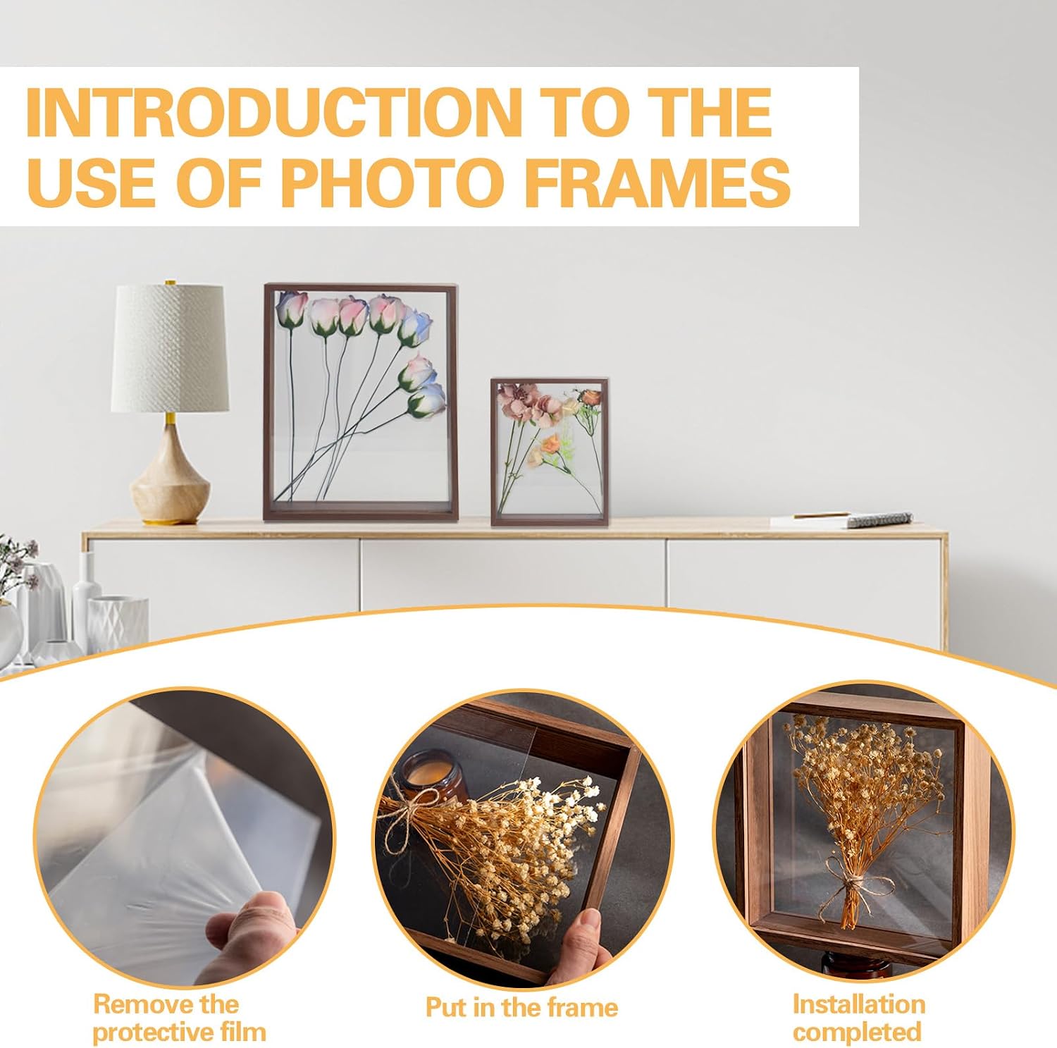 4pcs Deep Shadow Box Display Cases, Double Acrylic Shadow Boxes, Wooden Dried Flower Frame, Decorative Floating Photo Frame for Home Decor (Brown)
