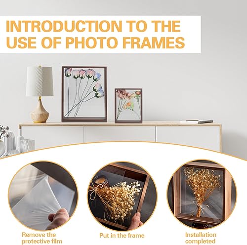 Miniatura 3 de 4 cajas de sombra profunda, cajas de sombra acrílica dobles, marco de flores secas de madera, marco de fotos flotante decorativo para decoración del