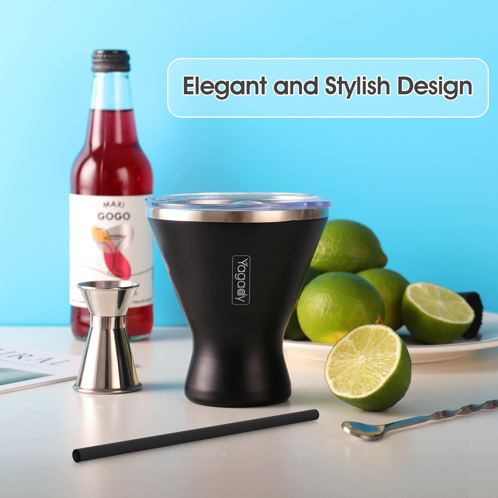 Stainless Steel Wine Tumbler Set Of 4 – Double Wall Vacuum Insulated, 10 Oz, With Lid & Straw, Stay Cold Martini Glasses
