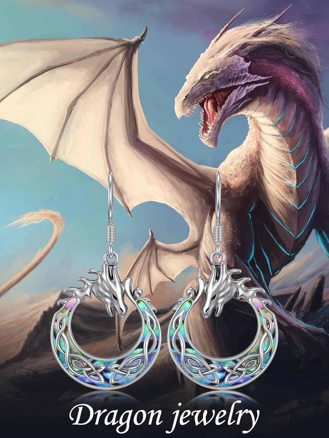 WINNICACA Dragon Earrings Sterling Silver Dragon Dangle Drop Earrings Abalone Shell Celtic Dragon Jewelry Dragon Gifts Christmas Xmas Birthday Gifts for Her Women Mom Grandma - Image 7