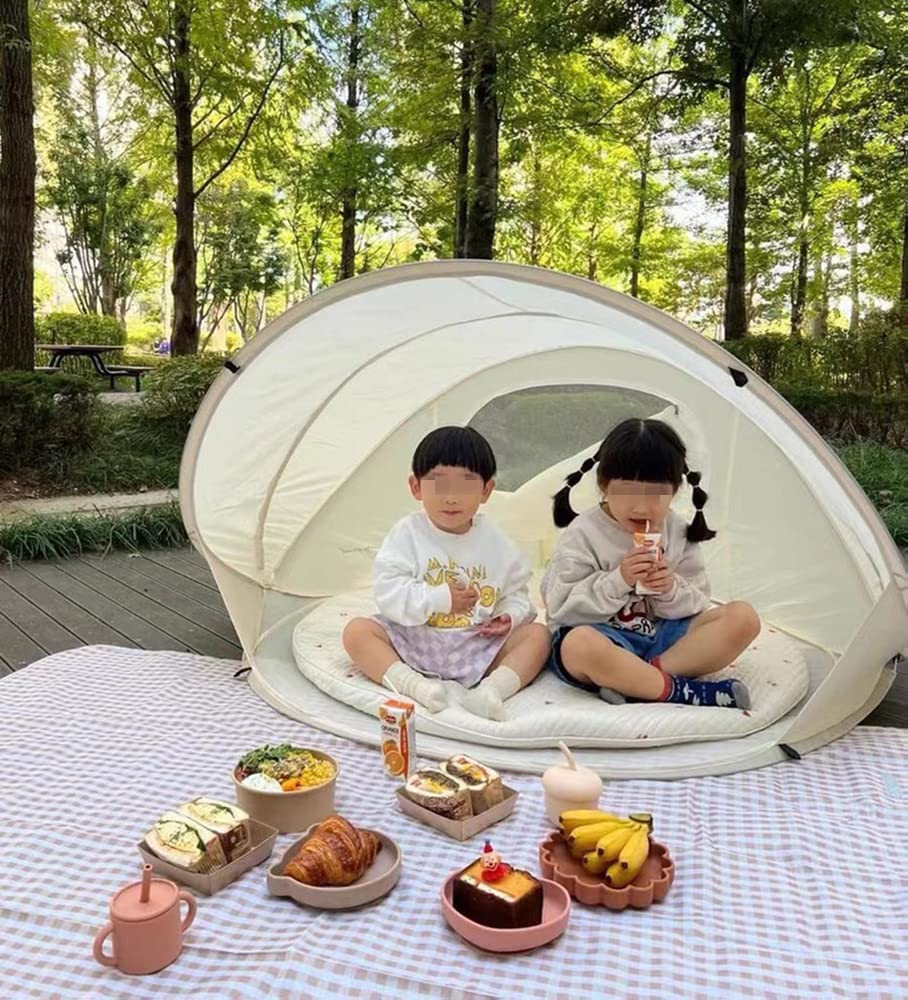AFLCIO Tente Anti-UV Bébé, Tente de Plage Pop-up, Abri de Plage avec Protection Solaire pour 1-4 Personnes (Beige)