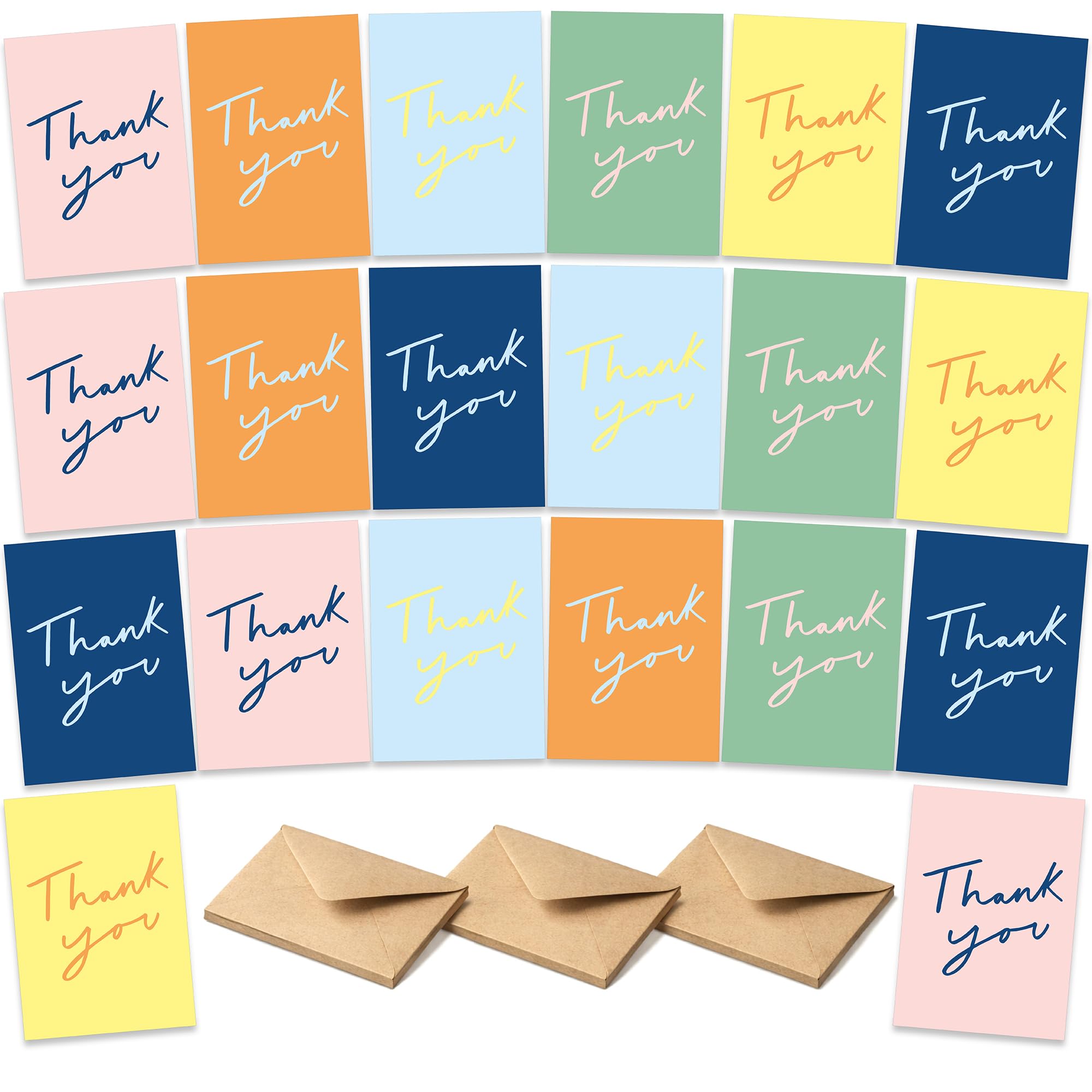 Set of 20 Thank You Cards - Assorted Colourful Modern Designs - Bulk Multipack Pack with Envelopes, For Women Adult Children Friends Family Colleagues, Blank Inside