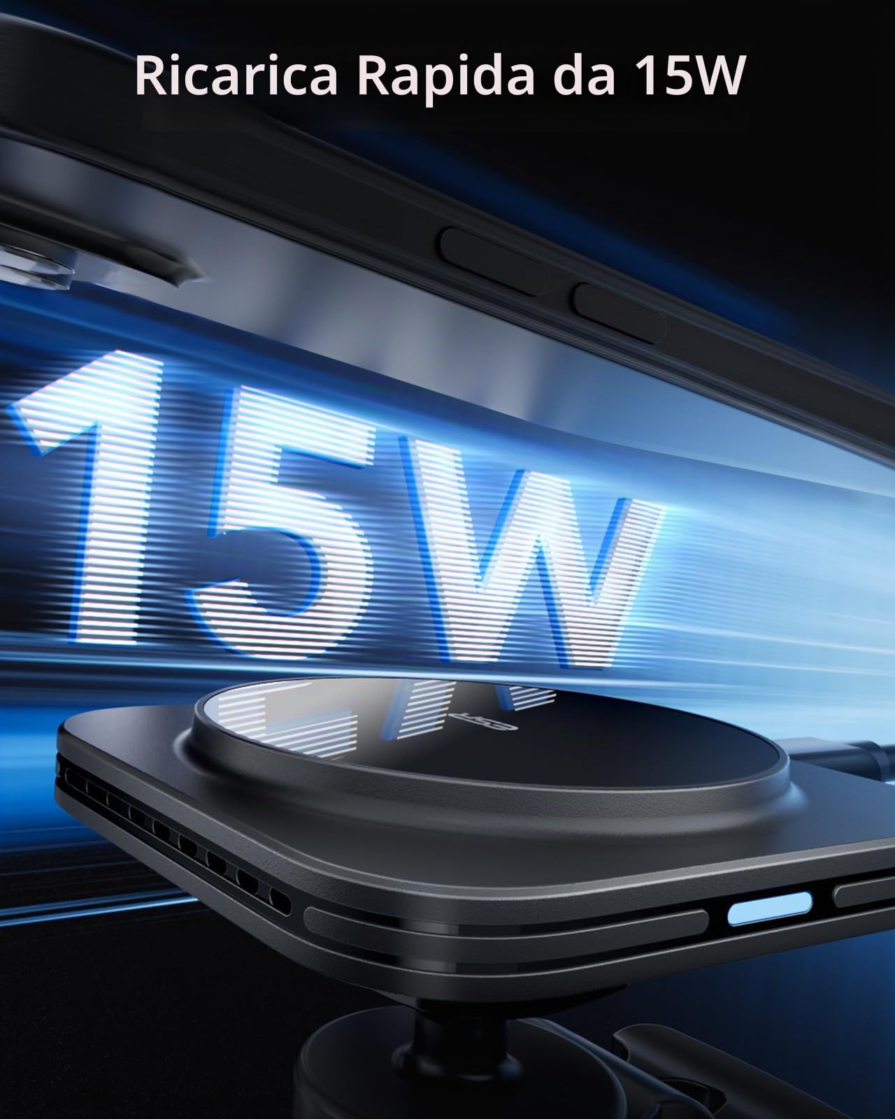 ESR Caricabatterie da Auto MagSafe, Caricatore Wireless Magnetico da 15W, Supporto per iPhone 17/17e/16/15/14/13/12, Galaxy S26/S25 Series, per Il cruscotto/Bocchetta dell'Aria,Ricarica Rapida, Nero