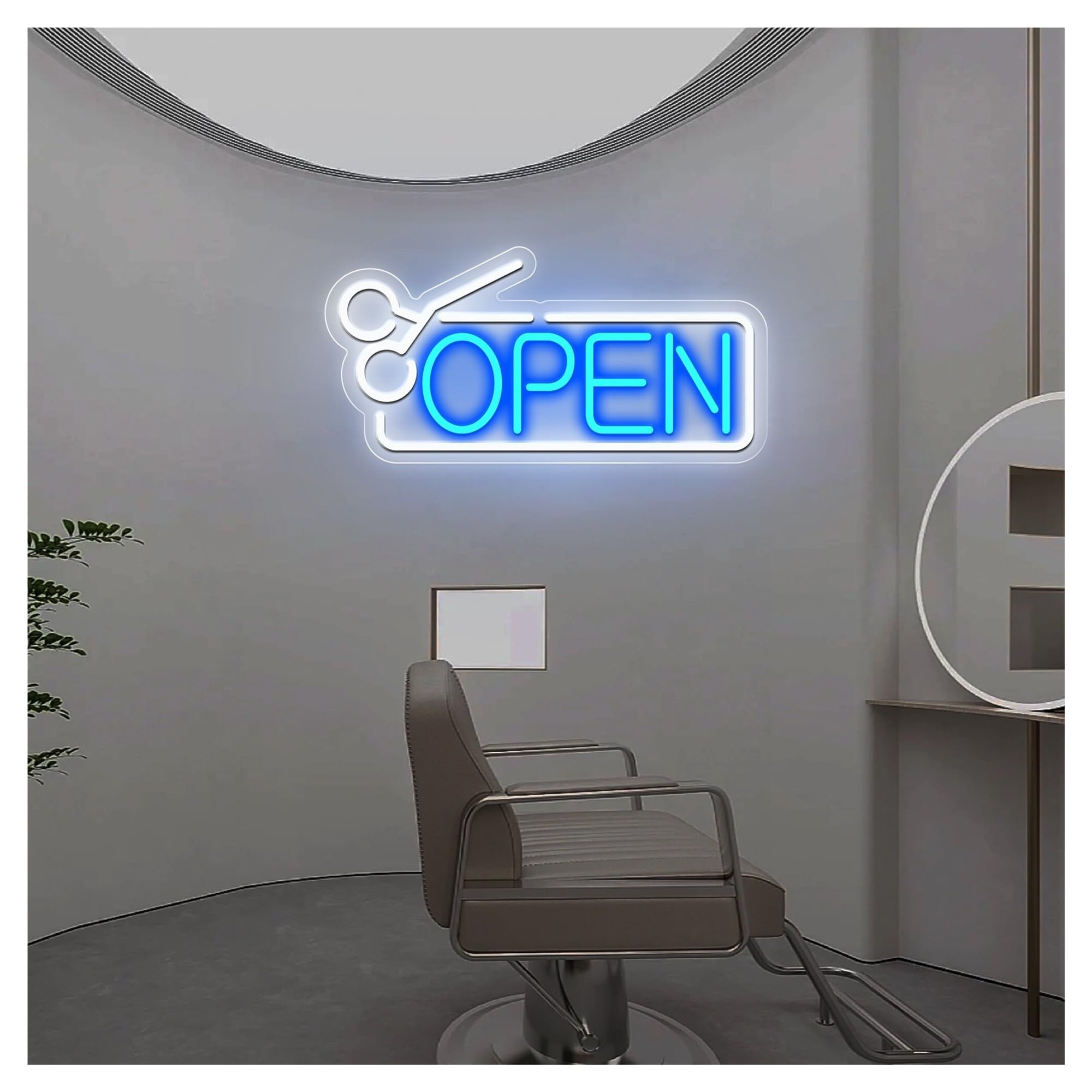 RONGCH Hanging Art Signs Scissors Open Neon Sign, Suitable for Barber Shop Wall Decor with Dimmable 40cm(C)