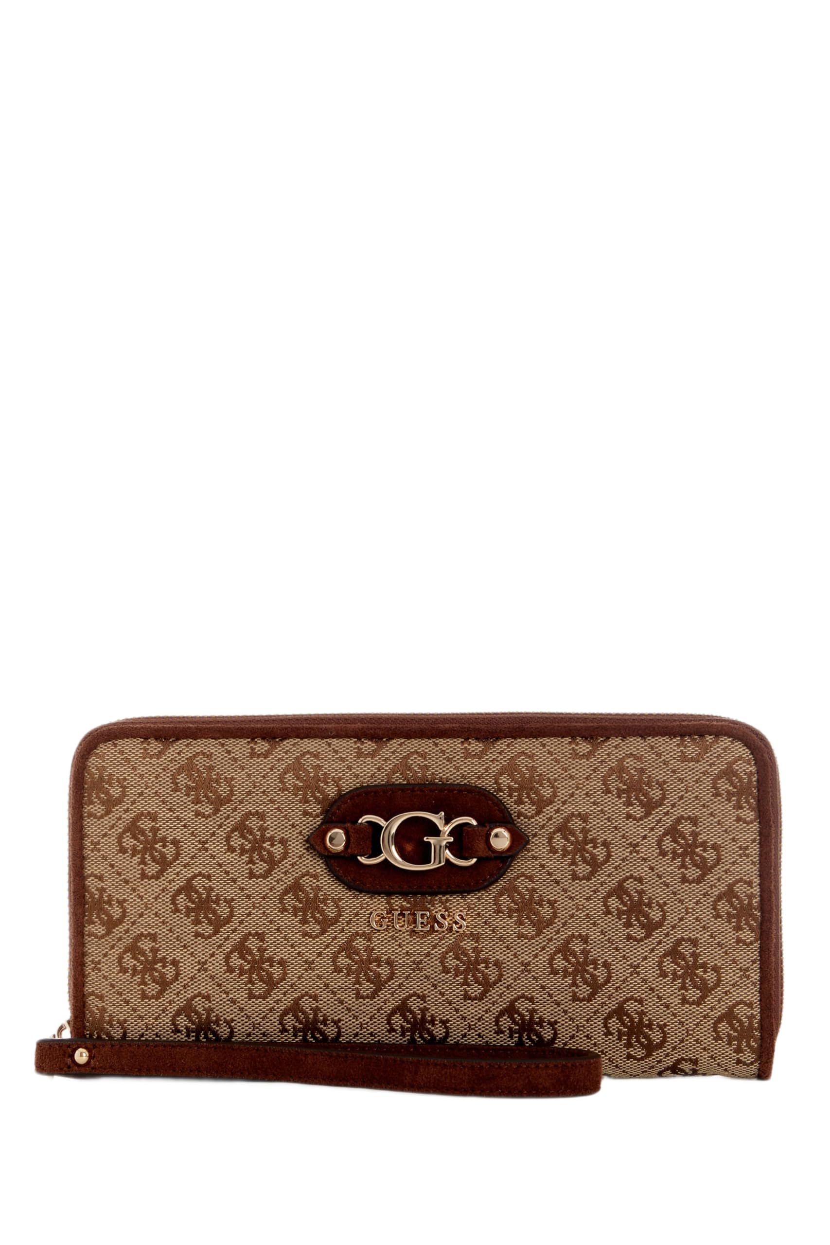 GUESS Monedero Samantha SLG Zip Around Wallet Latte Logo/Brown marrón