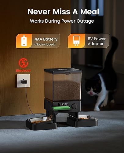 Miniatura 6 de oneisall Comedero automático para gatos para 2 gatos, 20 tazas/5 L, dispensador automático de comida para gatos para mascotas pequeñas en Negro