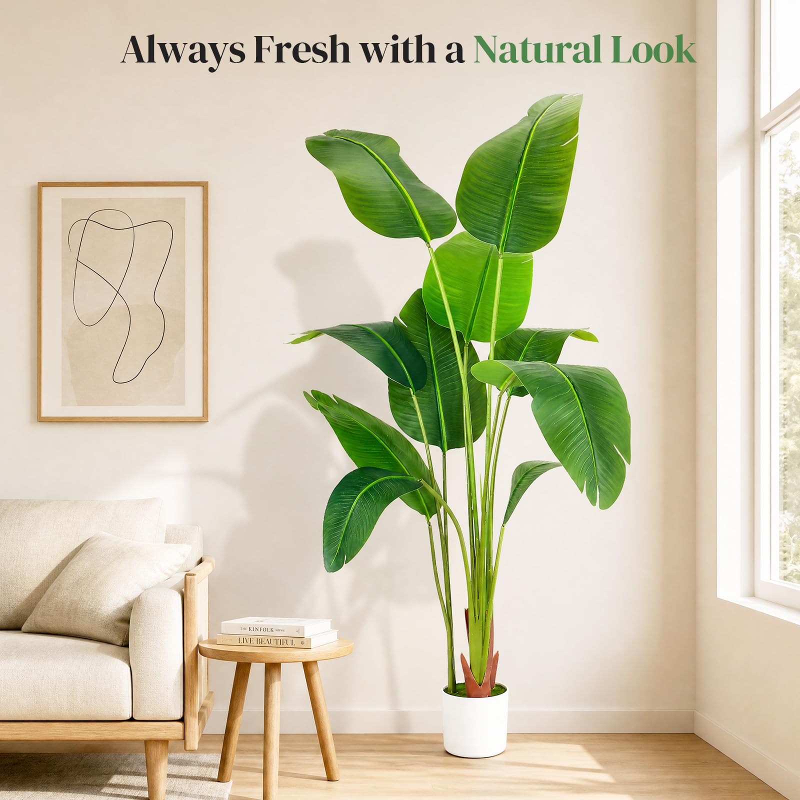 Oiseau de paradis artificiel - 150 cm - Grand bananier tropical artificiel avec 10 feuilles - Plantes artificielles comme de vraies plantes avec pot blanc - Pour décoration de chambre, bureau, chambre