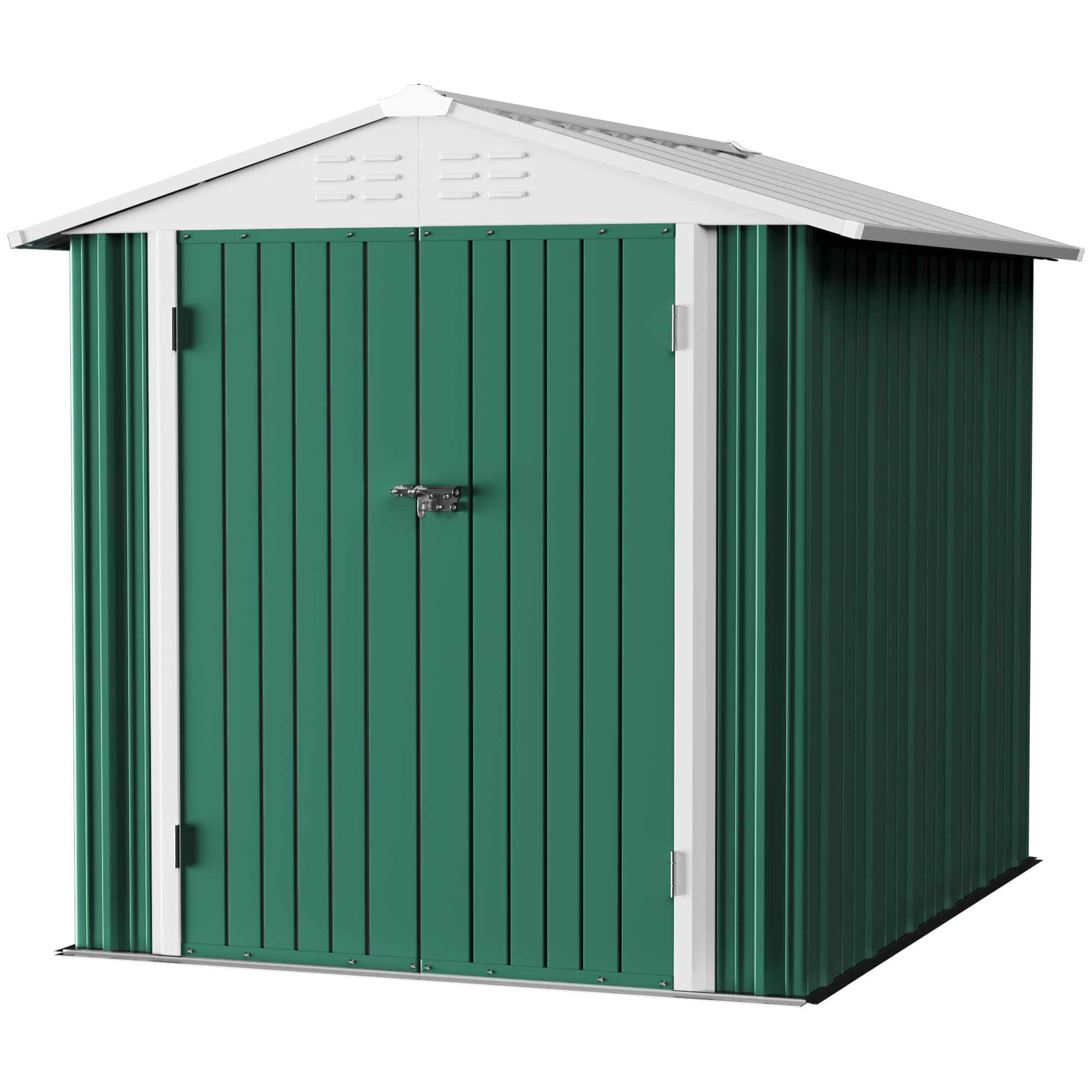 JUMMICO Metal Outdoor Storage Shed 6 x 8 FT Metal Shed with Lockable Door,Waterproof Garden Tool Shed Storage House for Backyard Patio Lawn,Green, Incomplete Set