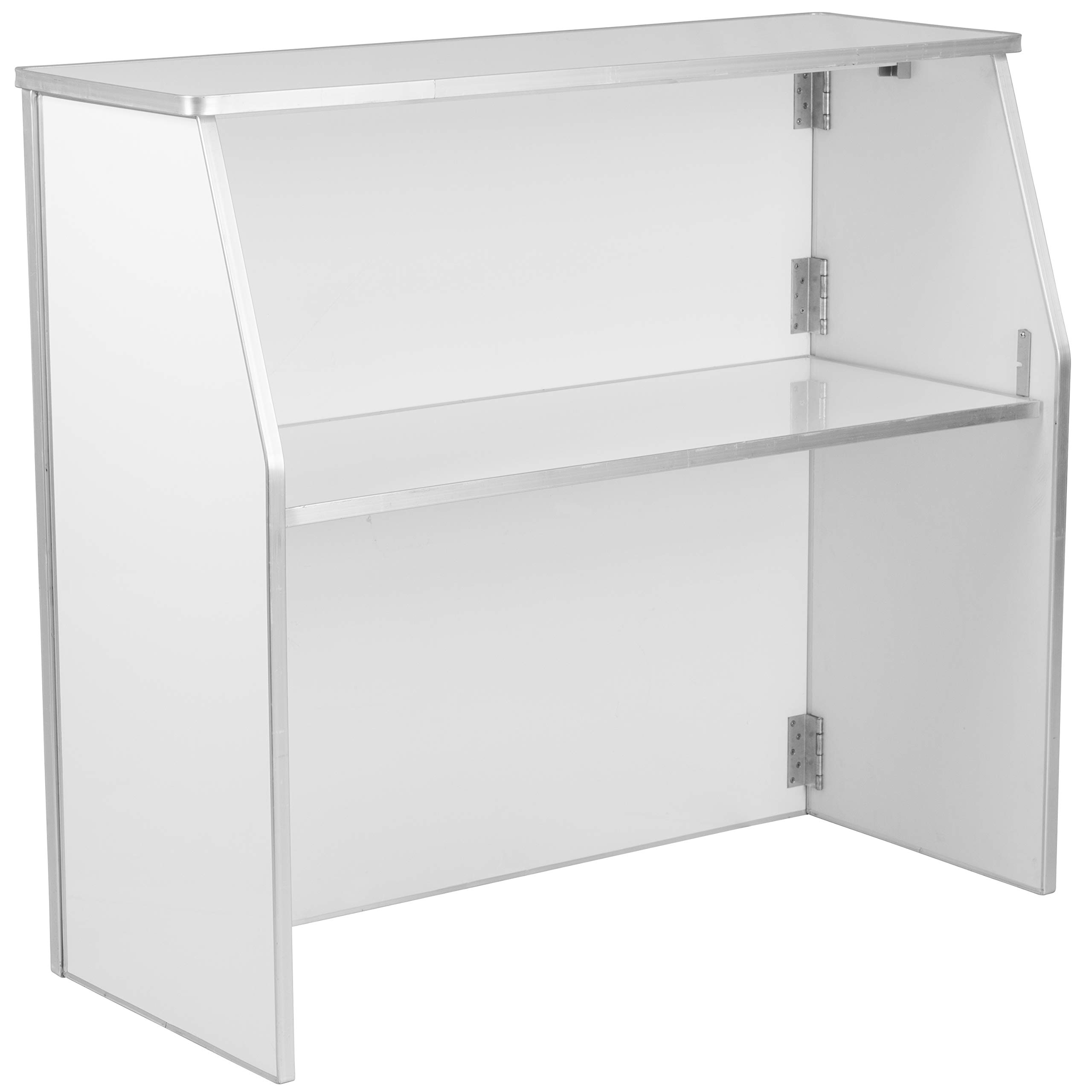 Photo 1 of Flash Furniture 4' Folding Portable Event Bar with Top and Middle Shelves, Mobile Laminate Foldable Bar for Parties and Events, White