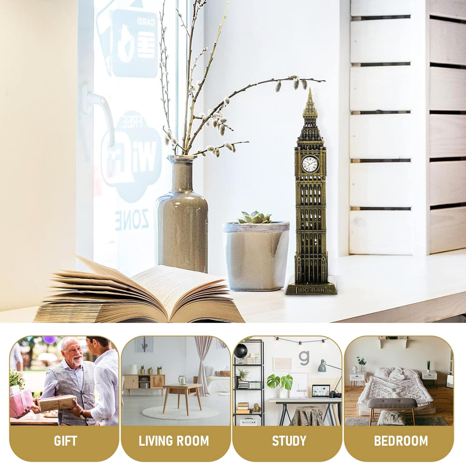 Big Ben Statue：Decorative Metal Big Ben Building Model Figurine Table Decor Home Decoration Architecture Model for Kids and Adults